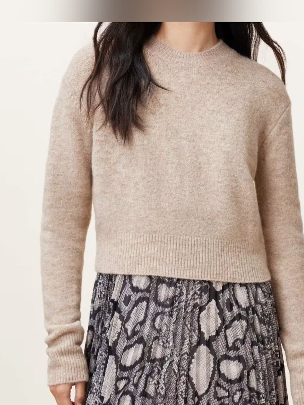 AllSaints Neutral Beige Crewneck Sweater